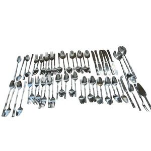 63 Piece SCC Bamboo‎ Cane Stainless Steel Japan Flatware including salad spoons